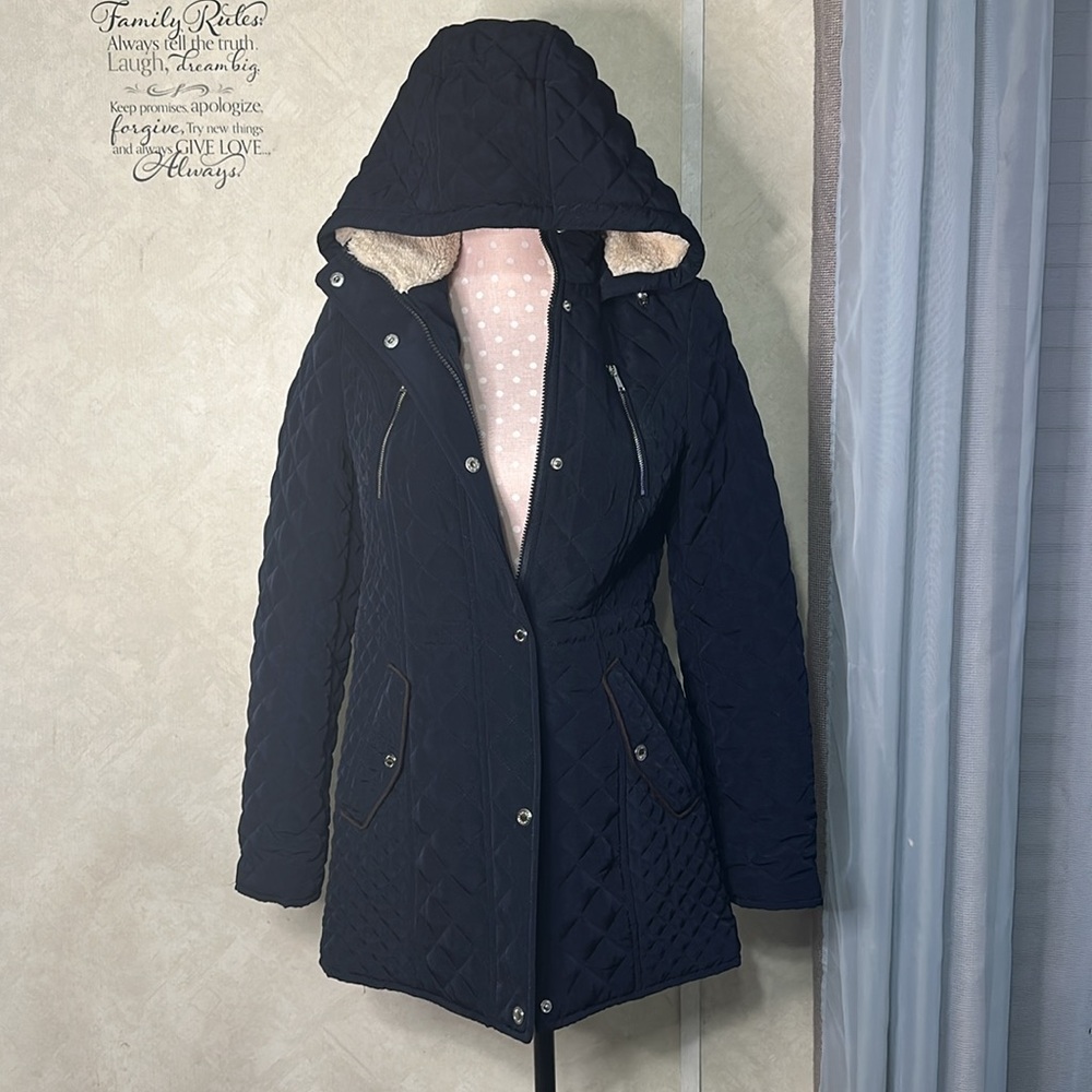 Women's navy blue Quilted Hooded coat